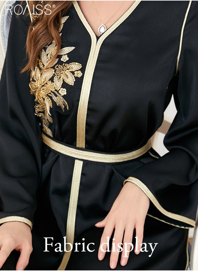 roaiss - Abaya Style Exquisite Embroidered Pattern Robe Loose Fitting Women'S Daily Casual Versatile Long Dress For Commuting Formal Dress - Image 1