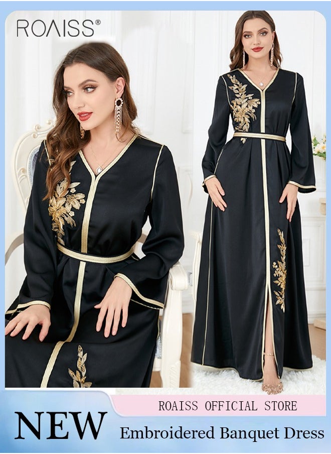 roaiss - Abaya Style Exquisite Embroidered Pattern Robe Loose Fitting Women'S Daily Casual Versatile Long Dress For Commuting Formal Dress - Image 1