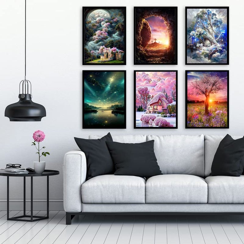 Clendo 12 Pack Diamond Painting Kits for Adults,5D Landscape Diamond Art Kit for Beginners, DIY Paint with Diamonds Round Full Drill Paintings Gem Art for Home Wall Decor Inch12X16 - Image 4
