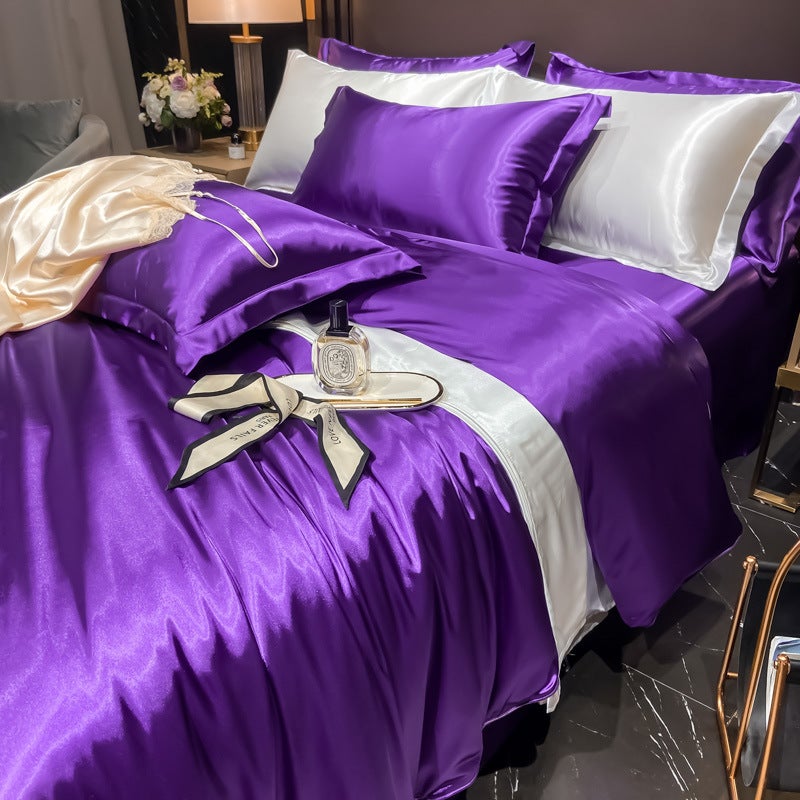 Light Luxury Bed Washed Silk Four-Piece Ice Silk Bed Sheet Quilt Cover Tencel Satin Silky Bedding - Image 1
