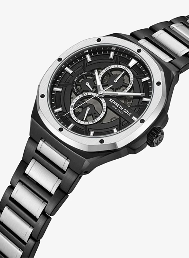 Kenneth Cole New York Kenneth Cole New York 43.5mm Multifunction Men's Watch with Black Dial & Black, Silver Stainless Steel Bracelet