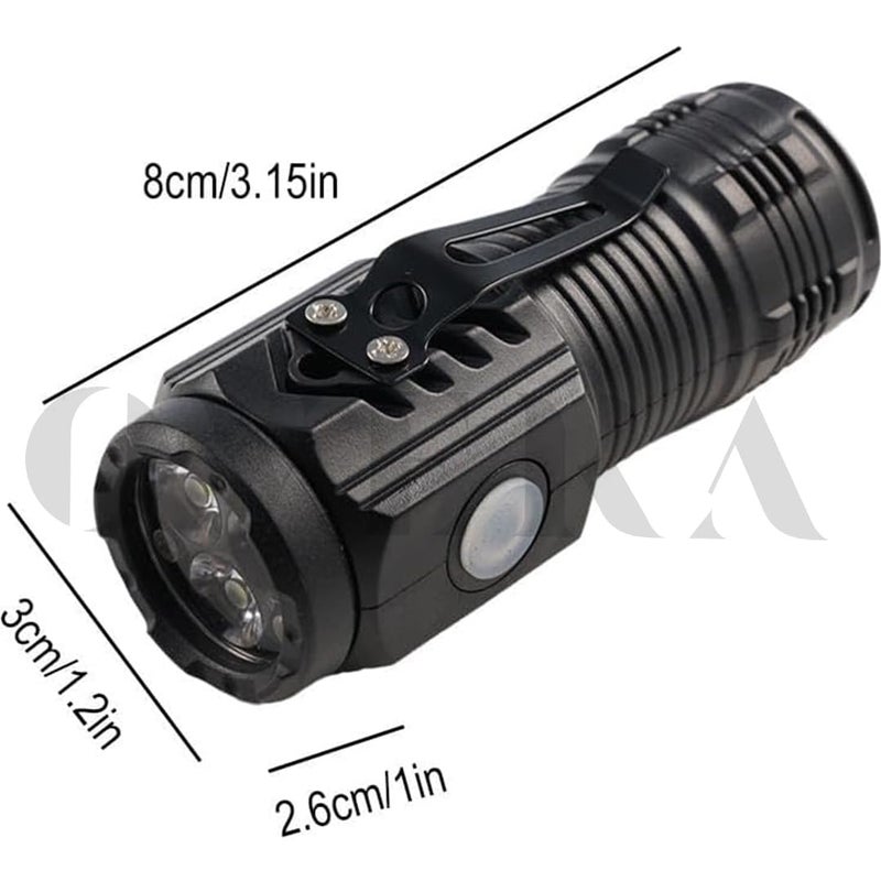 overa Mini LED Torch LED Portable Clip Mini Light Source Torch Portable Mini LED Torch Three Modes Torch Rechargeable Mini LED Torch Water Resistance Torch Black - Image 2
