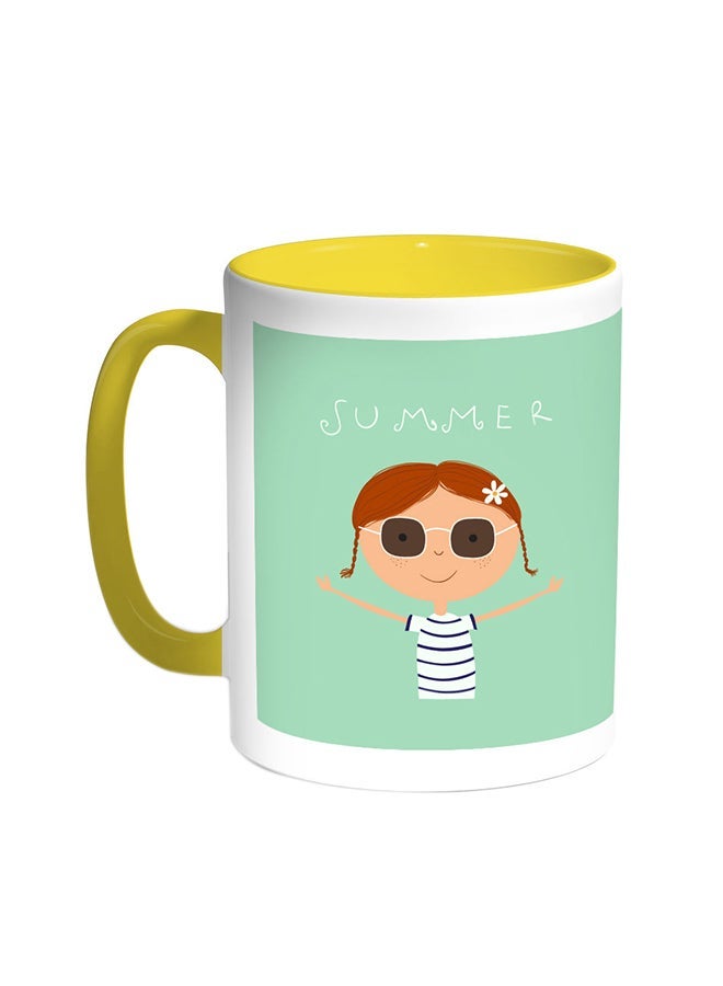 RYN Summer Printed Coffee Mug Yellow/White 11ounce