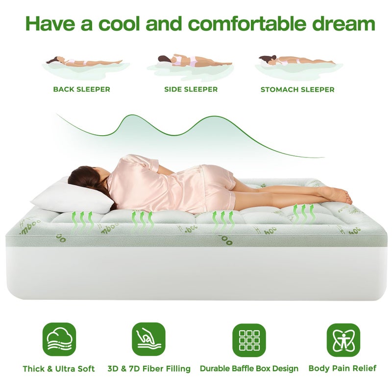 SurChic Ultra Soft Mattress Topper King Size Viscose Derived from Bamboo, Thick Pillow Top Mattress Pad Cover for Back Pain, Cooling Mattress Protector with 8-21 Inch Deep Pocket - Image 2