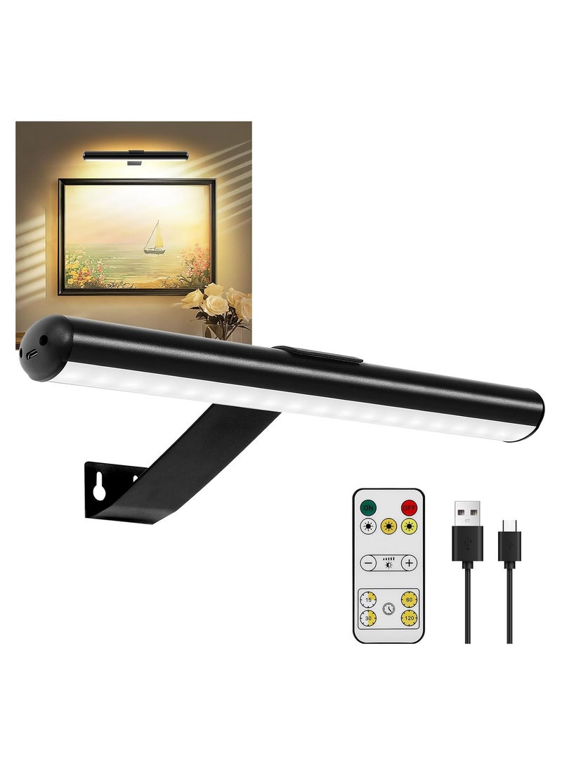 Wall lamp with dimmable brightness and timer settings, rechargeable painting light, wall-mounted artwork display, three-color light remote control for picture frames, dartboard portraits. - Image 1