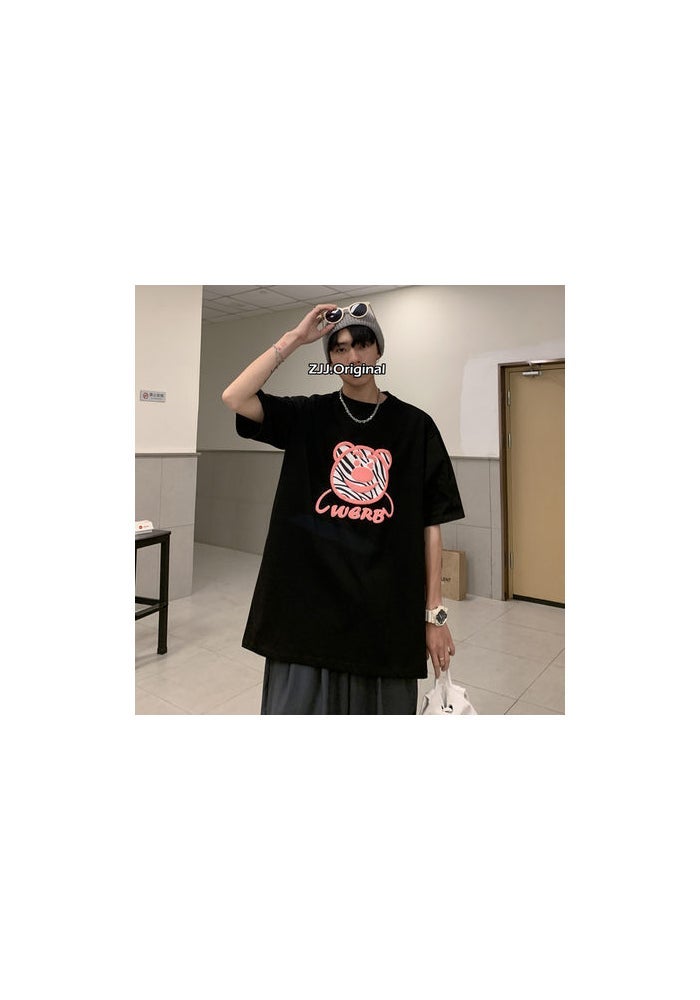 2022 New Style Bear Printed All-Match Short-Sleeved T-Shirt Women's Ins Fashionable Loose Couple's Summer Half-Sleeved Top