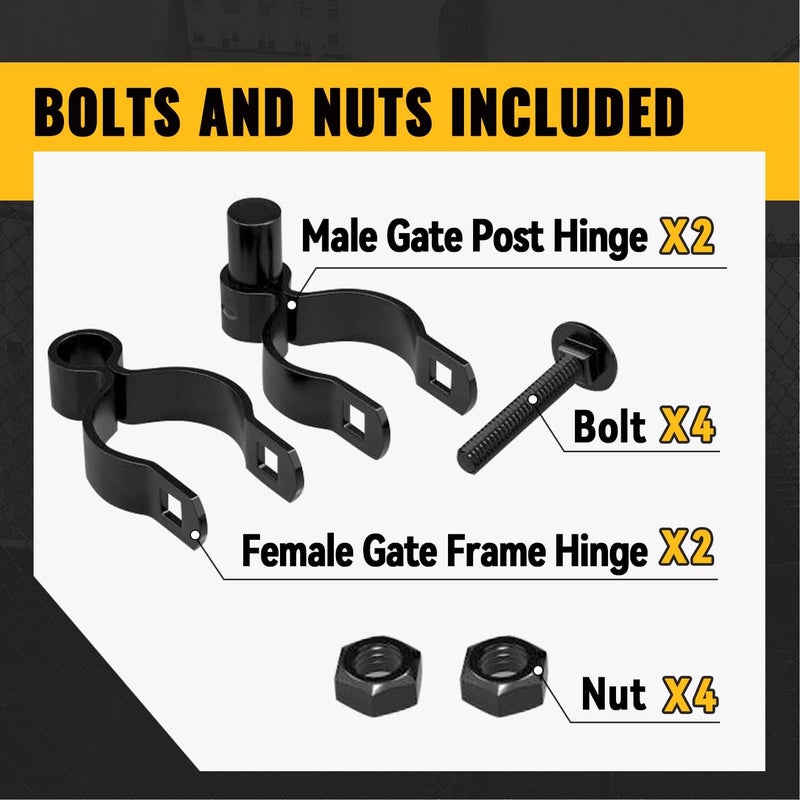 VIVIDA 1-3/8" Black Gate Hinge Kit for Chain Link Fence 2 Set, Black Powder Coated, Chain Link Gate Hardware - Image 5