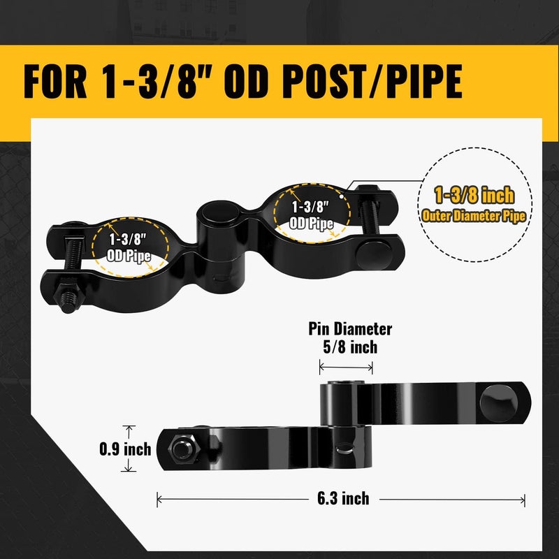 VIVIDA 1-3/8" Black Gate Hinge Kit for Chain Link Fence 2 Set, Black Powder Coated, Chain Link Gate Hardware - Image 3
