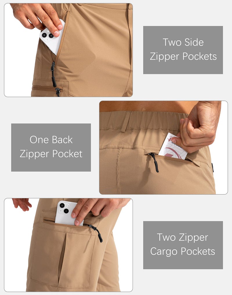 Pudolla Men's Hiking Cargo Shorts 9" Lightweight Outdoor Work Shorts for Men Travel Golf Camping Casual with 5 Zipper Pockets(Dark Khaki Large) - Image 4