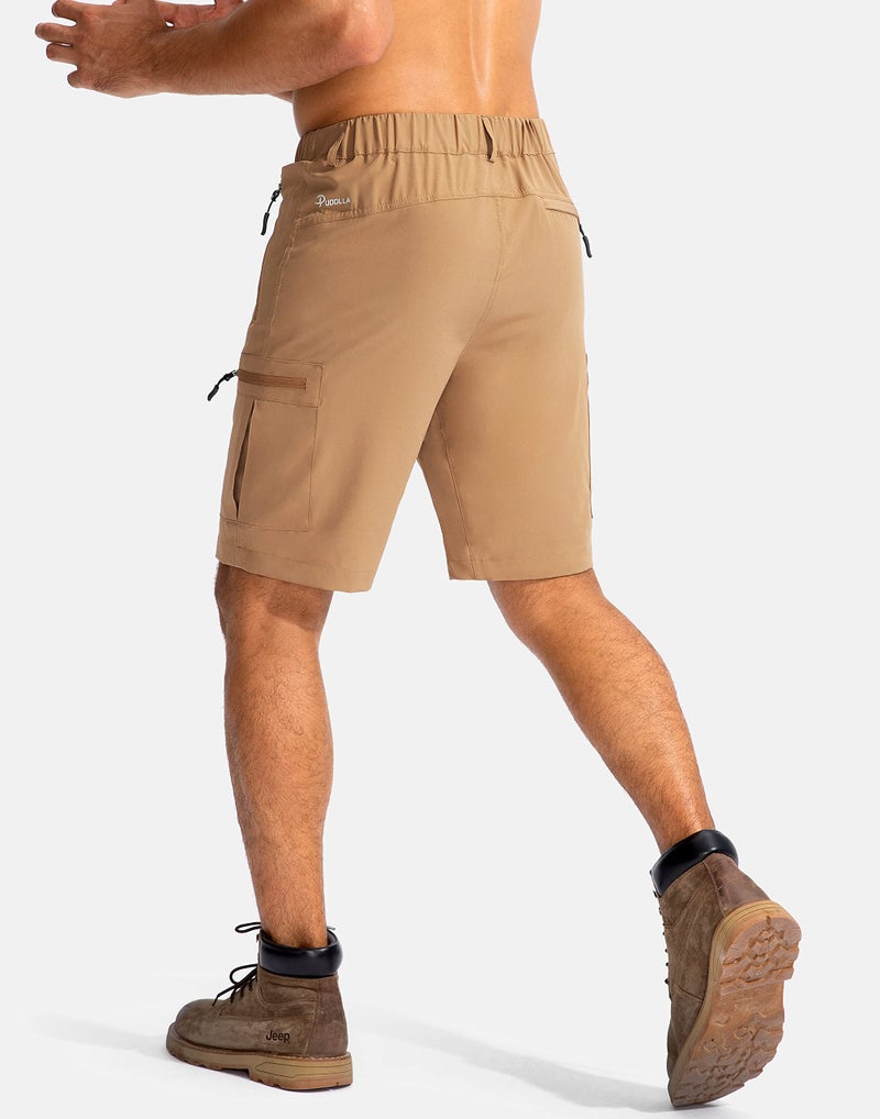 Pudolla Men's Hiking Cargo Shorts 9" Lightweight Outdoor Work Shorts for Men Travel Golf Camping Casual with 5 Zipper Pockets(Dark Khaki Large) - Image 3