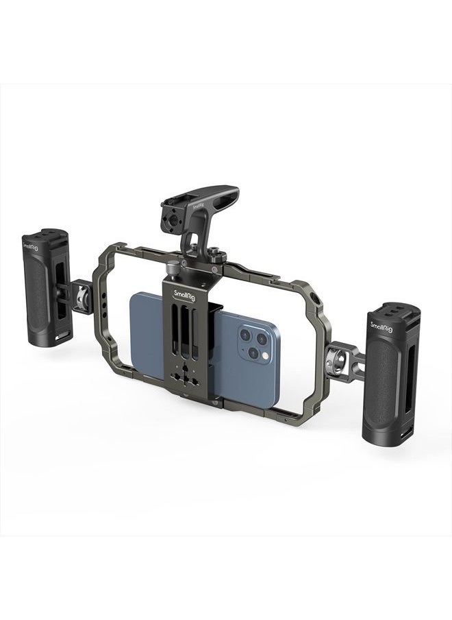 SMALLRIG SmallRig Universal Phone Video Rig Kit for iPhone 14 13 12 Pro Max, Aluminum Handheld Phone Cage with Handles, Video Stabilizer Rig for Vlog Videography Live Streaming -3155B  - Image 1