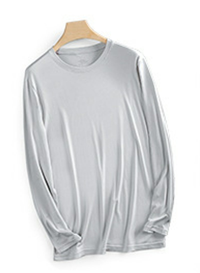Loquat Mens Solid Color Soft Crew-Neck Thermal Underwear Shirt Cold Weather Base Layer,Long Sleeve T-Shirt Light Grey 