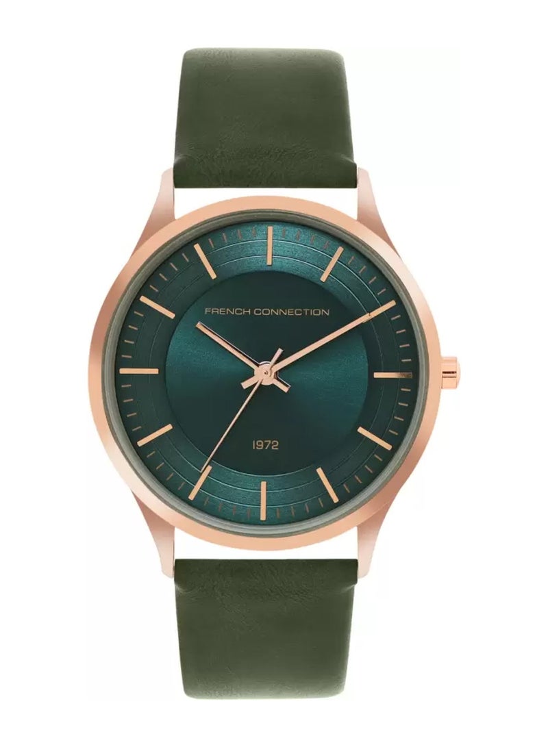 French Connection ساعة يد رجالية تناظرية كوارتز بقرص أخضر وأشرطة جلدية FCN00047C - 42 مم - Image 1