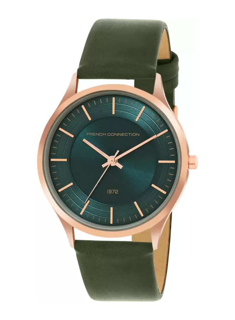 French Connection ساعة يد رجالية تناظرية كوارتز بقرص أخضر وأشرطة جلدية FCN00047C - 42 مم - Image 2