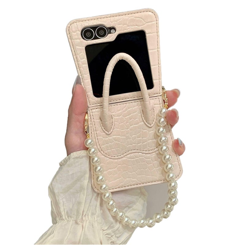 غطاء واقي | حزام كتف متقاطع | حماية قابلة للطي | أبيض ملمس جلد | لـ Samsung Galaxy Z Flip 4 - Image 3