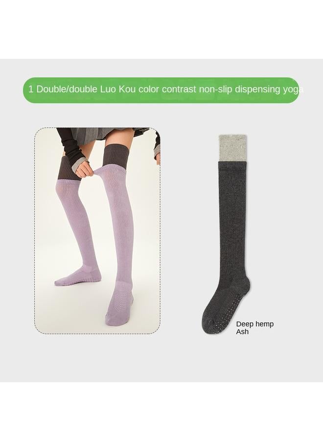 Bluejw Contrast Color Yoga Socks Children Non-slip Pressure Over-the-knee Stockings Pilates Sports Fitness Running Rope Skipping Calf Socks - Image 1