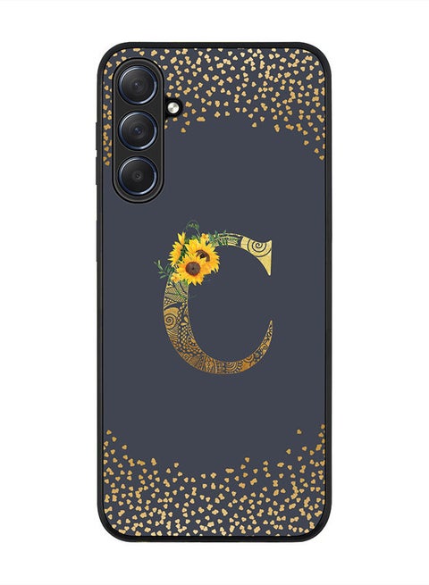 Rugged Black edge case for Samsung Galaxy M54 5G, Slim fit Soft Case Flexible Rubber Edges Anti Drop TPU Gel Thin Cover -  Custom Monogram Initial Letter Floral Pattern Alphabet - C  (Grey )