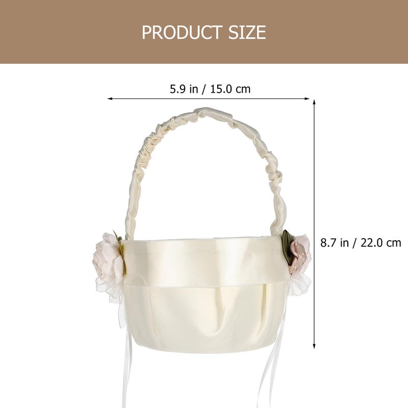 White Satin Lace Wedding Flower Girl Petal Basket with Bowknot Bridal Party Ceremony - Image 3
