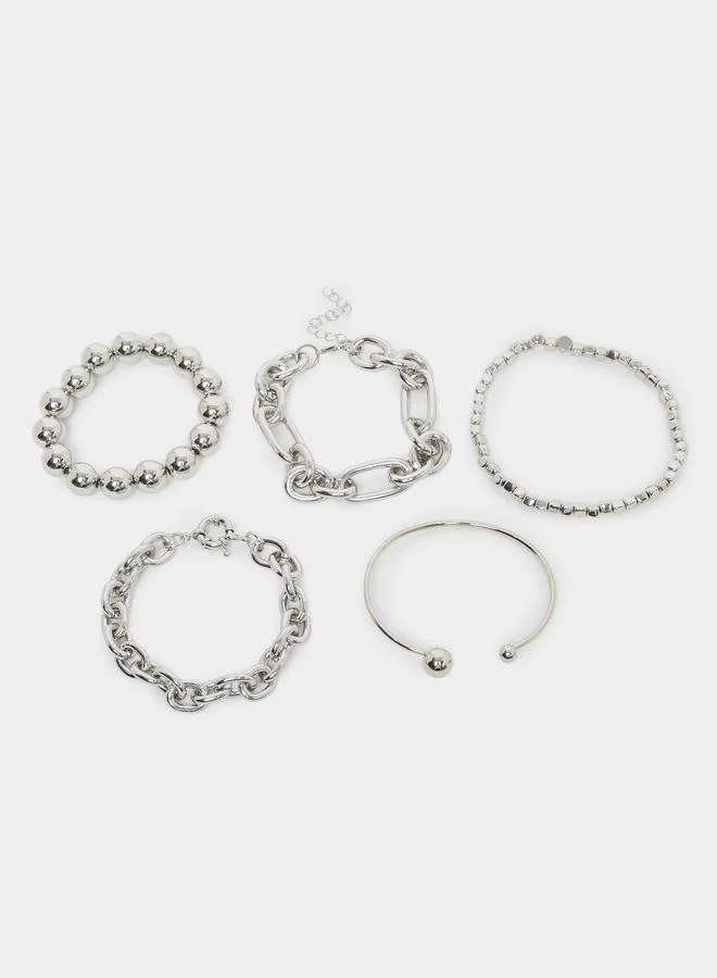 Pack of 5 - Silver Tone Chain Bracelet