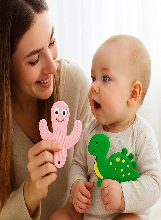 DTR Creation Silicone Baby Teether Combo (Pink Wiggly + Green Dinosaur) | BPA-Free, Food-Grade Silicone | Soft, Chewable & Easy Grip Teething Toy for Babies (0–3 Years) | Safe, Washable & Freezer-Friendly - Image 5