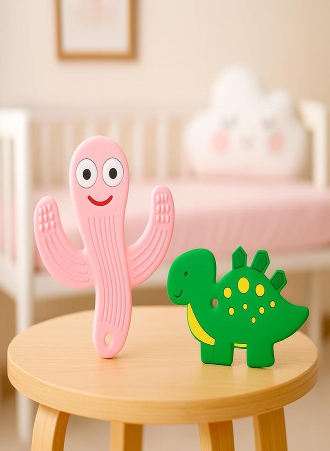 DTR Creation Silicone Baby Teether Combo (Pink Wiggly + Green Dinosaur) | BPA-Free, Food-Grade Silicone | Soft, Chewable & Easy Grip Teething Toy for Babies (0–3 Years) | Safe, Washable & Freezer-Friendly - Image 3