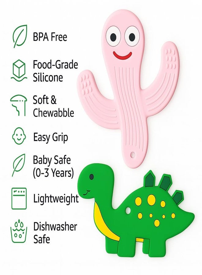 DTR Creation Silicone Baby Teether Combo (Pink Wiggly + Green Dinosaur) | BPA-Free, Food-Grade Silicone | Soft, Chewable & Easy Grip Teething Toy for Babies (0–3 Years) | Safe, Washable & Freezer-Friendly - Image 4
