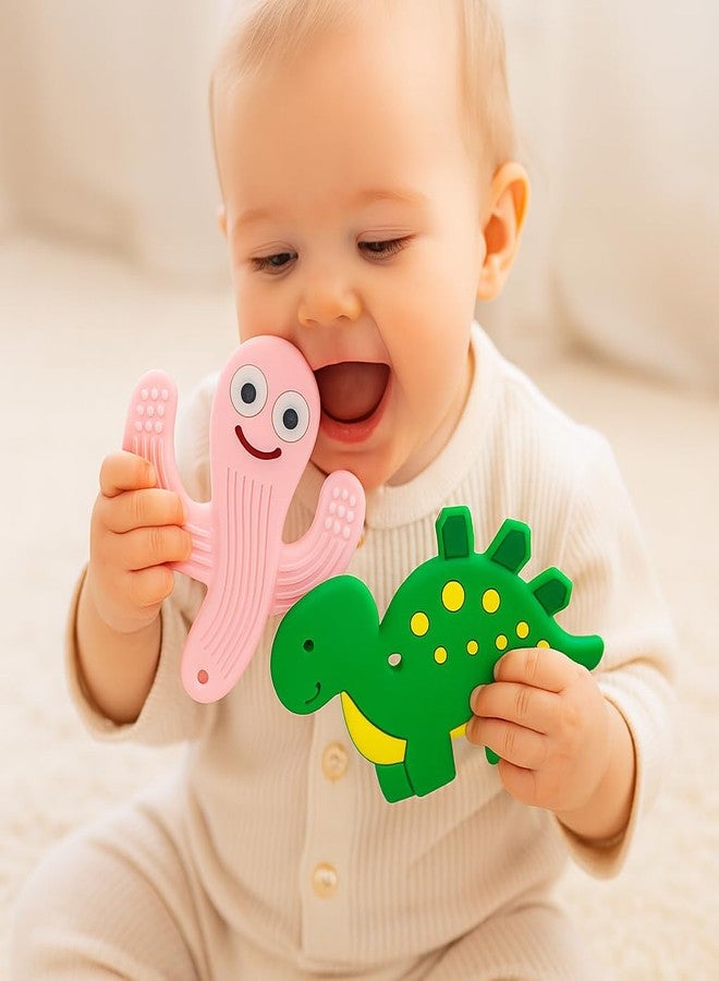 DTR Creation Silicone Baby Teether Combo (Pink Wiggly + Green Dinosaur) | BPA-Free, Food-Grade Silicone | Soft, Chewable & Easy Grip Teething Toy for Babies (0–3 Years) | Safe, Washable & Freezer-Friendly - Image 2