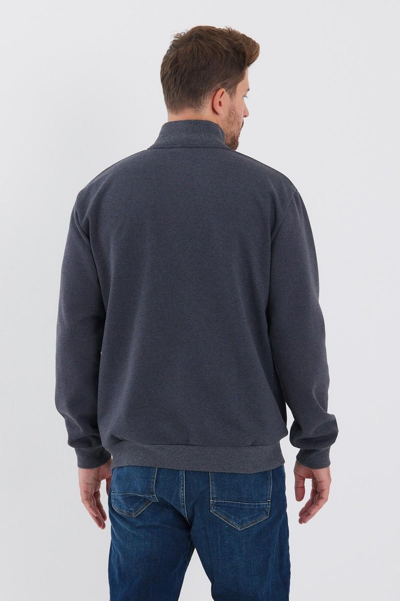mmetalic Cotton Inside Zippered Vertical Side Pocket Men's Anthracite Cardigan  - Image 3