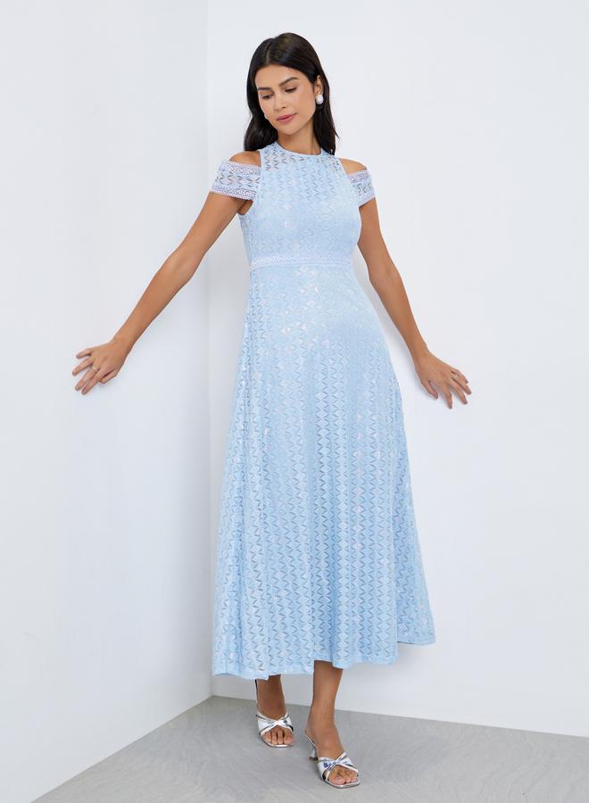 Styli Blue Lace A-Line Maxi Dress