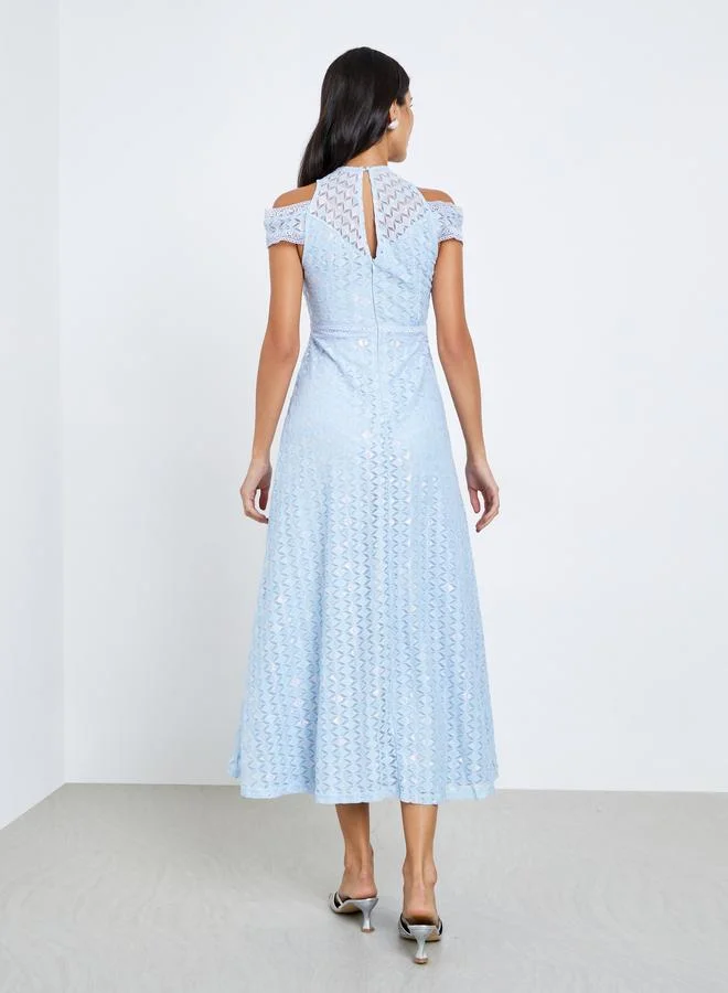 Styli sky blue Styli Blue Lace A-Line Maxi Dress for Women | Best Price UAE