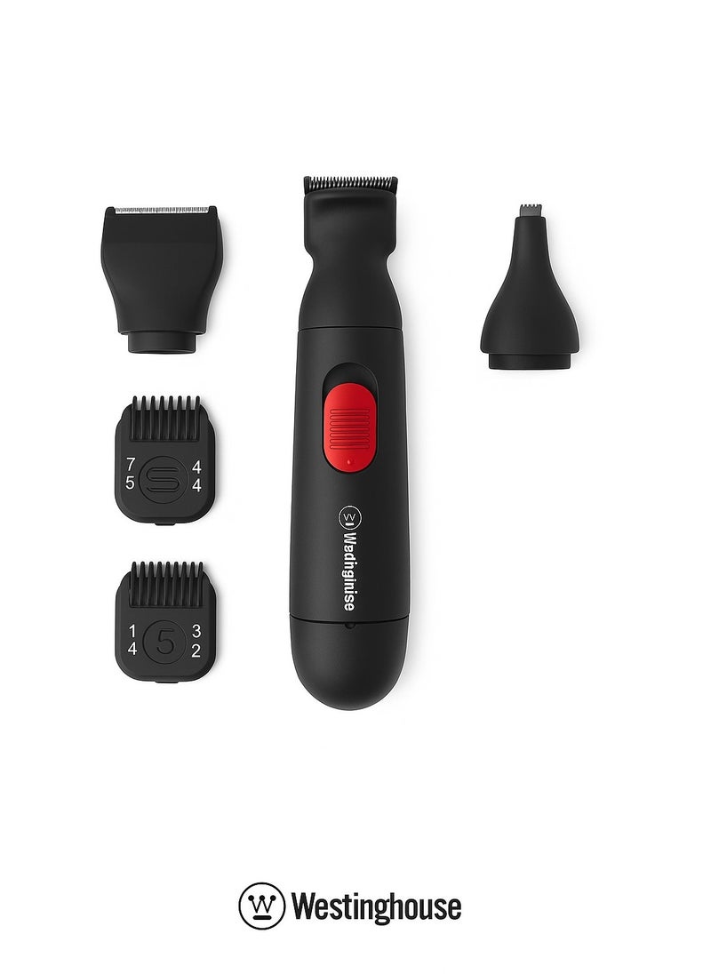 Westinghouse Westinghouse All-in-One Multi-Purpose Grooming System with 6 Attachments Nose, Ear, Beard & Hair Trimmer Battery Operated High Precision Blades Ergonomic Design 
