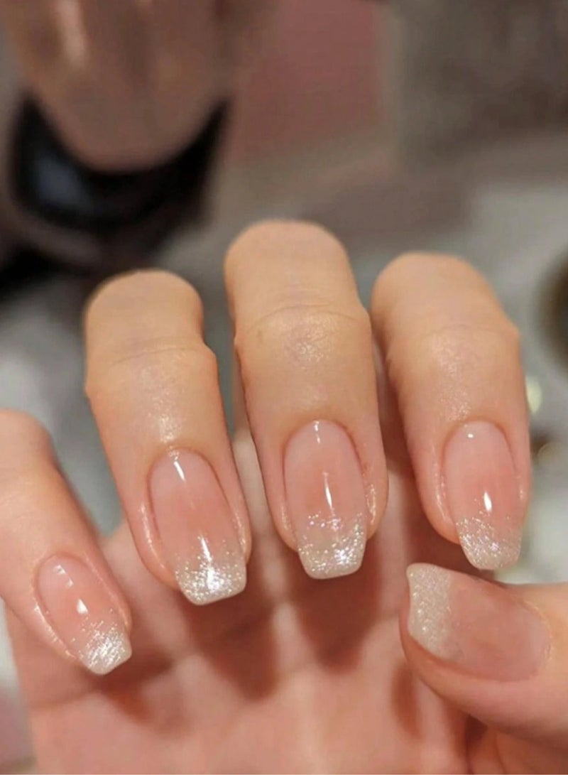 Generic Square-shaped fake nails set – the box includes 24 nails, a nail file, and glue.  - Image 1