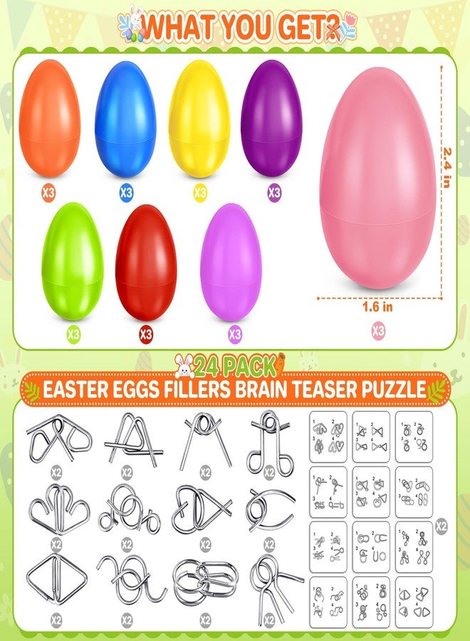 AuroTops 24 Pack Easter Basket Stuffers,Easter Eggs Filled with Metal Brain Teaser Puzzles Fidget Toys for Kids Party Favors Prefilled Easter Eggs with Toys,Filled Eggs For Easter Egg Hunt,Classroom Prizes - Image 2