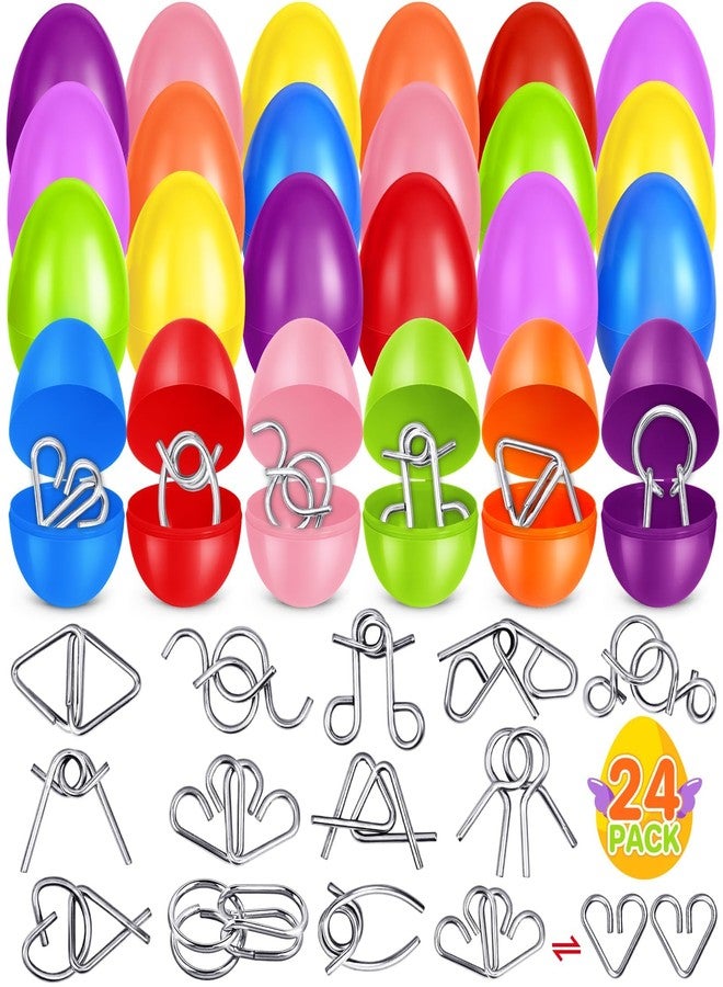AuroTops 24 Pack Easter Basket Stuffers,Easter Eggs Filled with Metal Brain Teaser Puzzles Fidget Toys for Kids Party Favors Prefilled Easter Eggs with Toys,Filled Eggs For Easter Egg Hunt,Classroom Prizes - Image 1