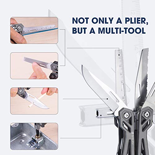 BIBURY Multitool Pliers, 21-in-1 Stainless Steel Pocket Knife with Screwdriver Sleeve, Foldable Safety Locking Design Multi Tool with Sheath for Survival, Camping, Fishing & Home Repair, Gift for Men - Image 4
