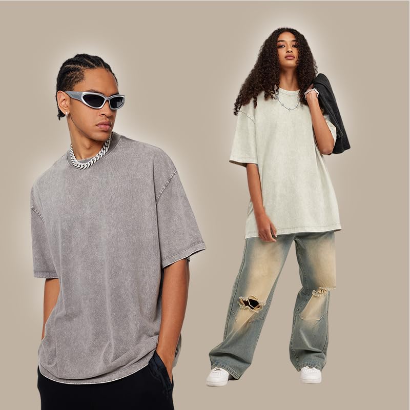 POHADON 3 Pcs Men's Oversized Cotton Summer T-Shirts - Vintage Baggy Tee Loose Fit Short Sleeve T-Shirts Casual Streetwear (I,XL) - Image 5