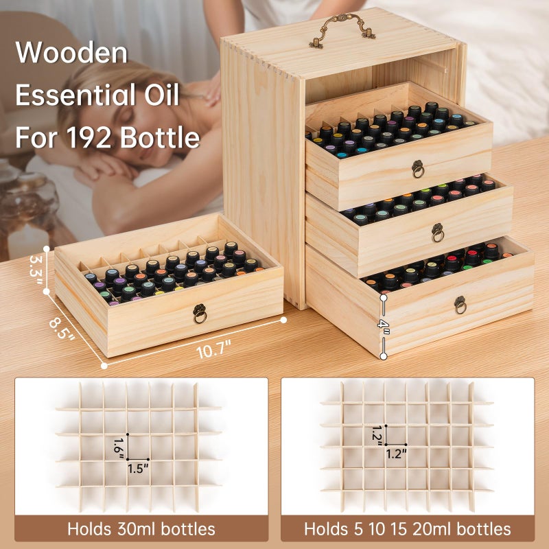 TORIBIO Essential Oils Box for 192 Bottles, Wooden Essential Oils Storage Organizer Holds 5 10 15 20 30 ml for Young Living & Doterra Bottles - Image 4