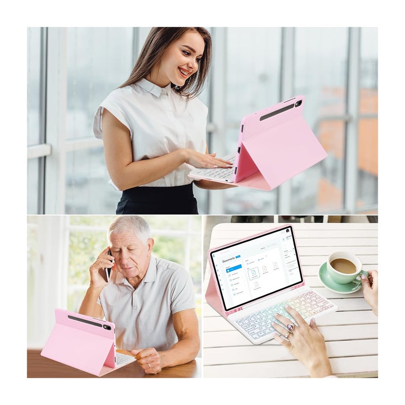 Tablet Case Bluetooth Keyboard and Mouse Kit for Samsung Galaxy Tab S7 S8S9 S9FE 11 Tablet Keyboard Stand Model with Pen Slot Colourful Backlit Bluetooth Keyboard + Mouse + Protective Case - Image 4