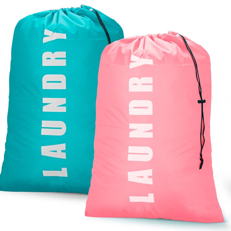 Isink Laundry Bag,2 Pack Travel Laundry Bags for Dirty Clothes,Large Laundry Bags for Camping & Traveling,Dirty Clothes Travel Bag,24" x 36" (Cyan + Pink) - Image 1