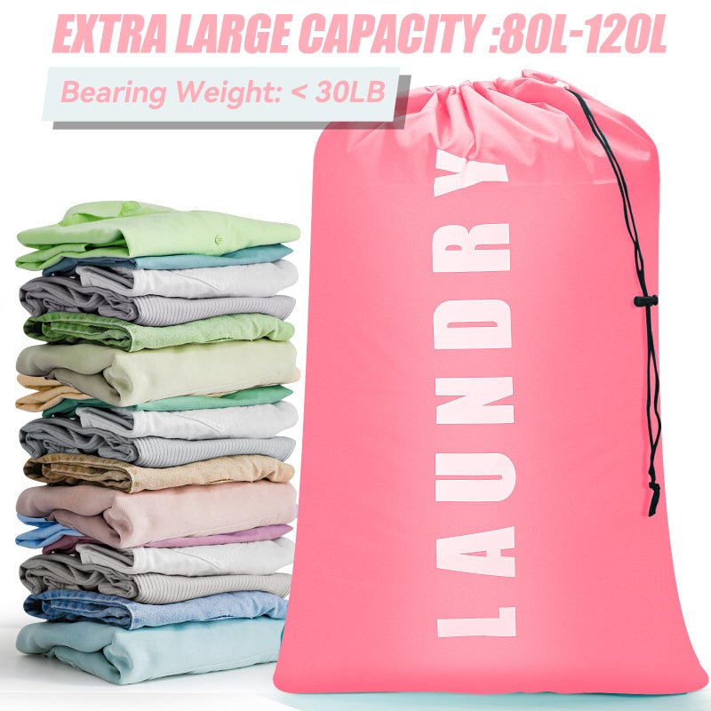 Isink Laundry Bag,2 Pack Travel Laundry Bags for Dirty Clothes,Large Laundry Bags for Camping & Traveling,Dirty Clothes Travel Bag,24" x 36" (Cyan + Pink) - Image 4
