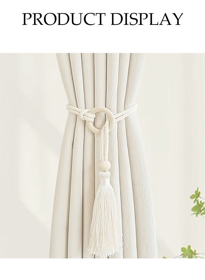 DUNISO 2 قطع ربطات ستائر، حبال قطنية مع خرز خشبي بتصميم سحب الستائر، قابلة للتعديل حسب سمك الستائر، شكل بسيط وجوي، عملية وأنيقة، مناسبة لستائر غرفة المعيشة وغرفة النوم، 75 سم، أبيض - Image 4