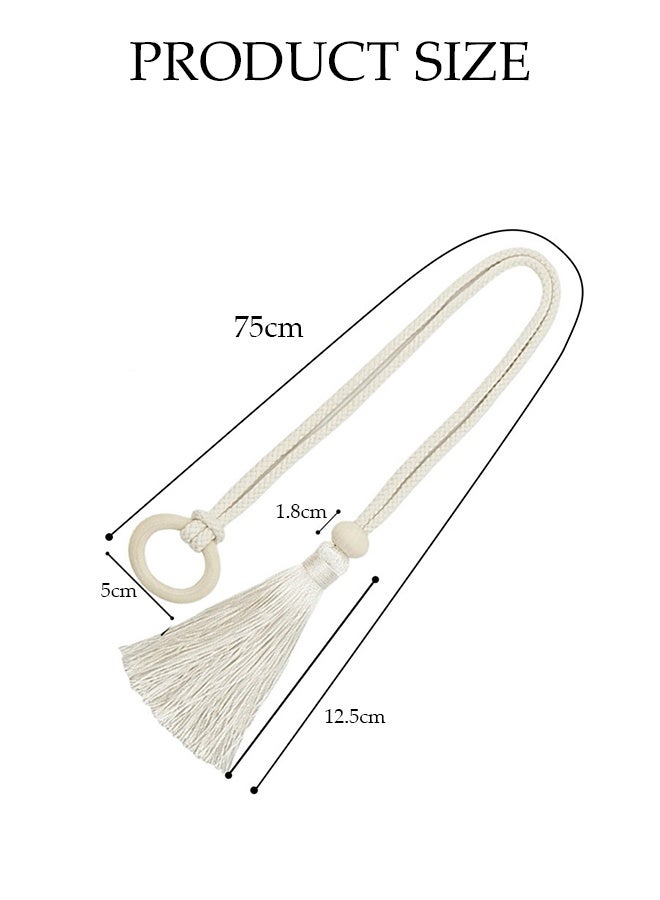DUNISO 2 قطع ربطات ستائر، حبال قطنية مع خرز خشبي بتصميم سحب الستائر، قابلة للتعديل حسب سمك الستائر، شكل بسيط وجوي، عملية وأنيقة، مناسبة لستائر غرفة المعيشة وغرفة النوم، 75 سم، أبيض - Image 2