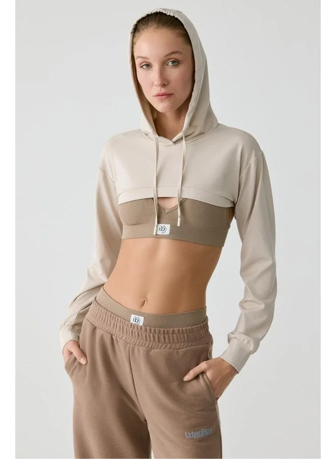 LUSSI Women's Long-Sleeve Hooded Stone-Colored Bustier
