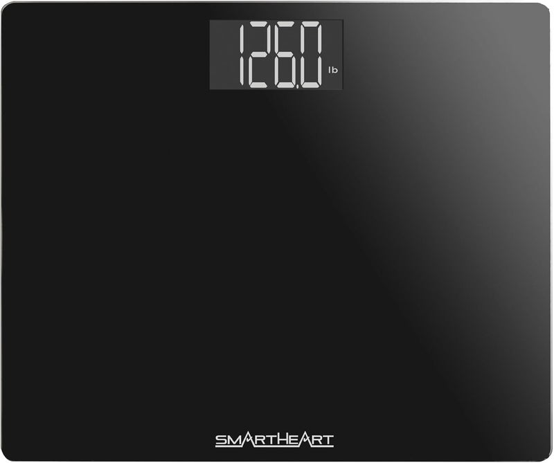 سمارت هارت ميزان الوزن الرقمي الذكي SmartHeart ذو المنصة العريضة | سعة 551 رطل / 250 كجم | زجاج مقسى مع تشغيل تلقائي | قياسات سريعة ودقيقة لوزن الجسم | أوضاع القياس: رطل، كجم، أو ستون - Image 1