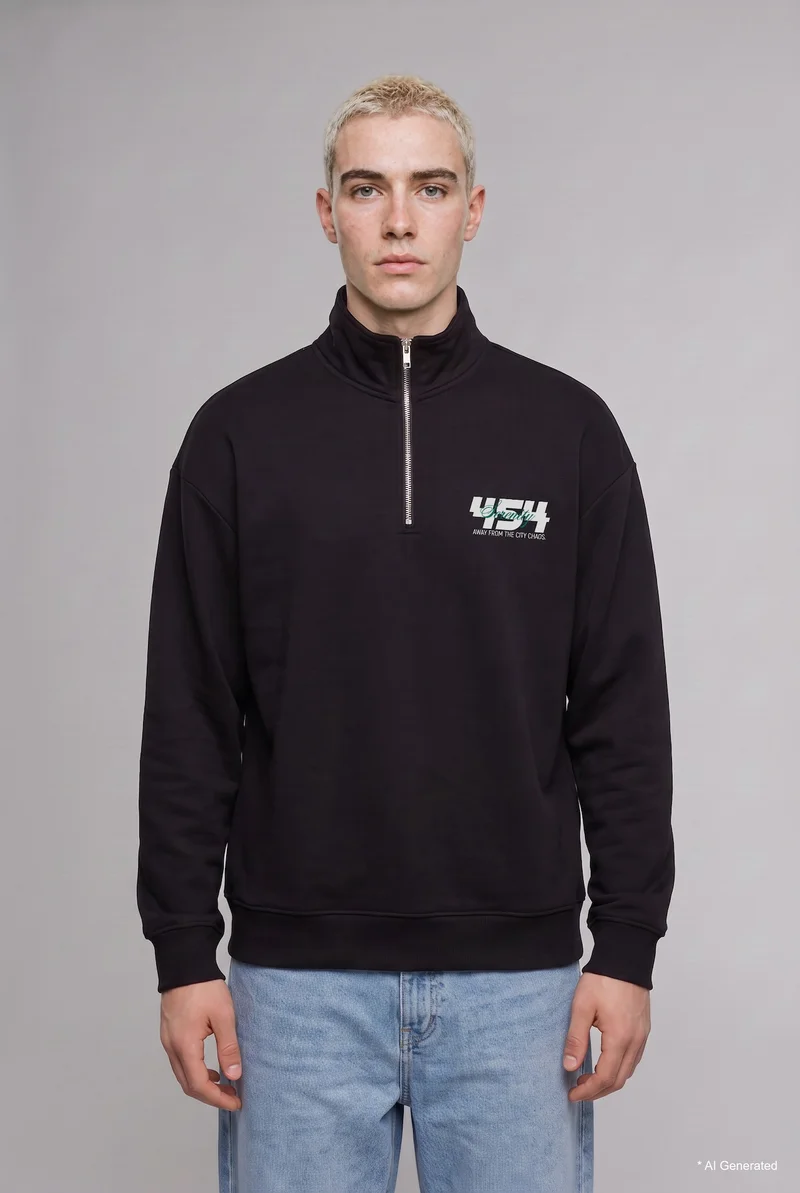 Defacto Boxy Fit Printed Slogan Sweatshirt