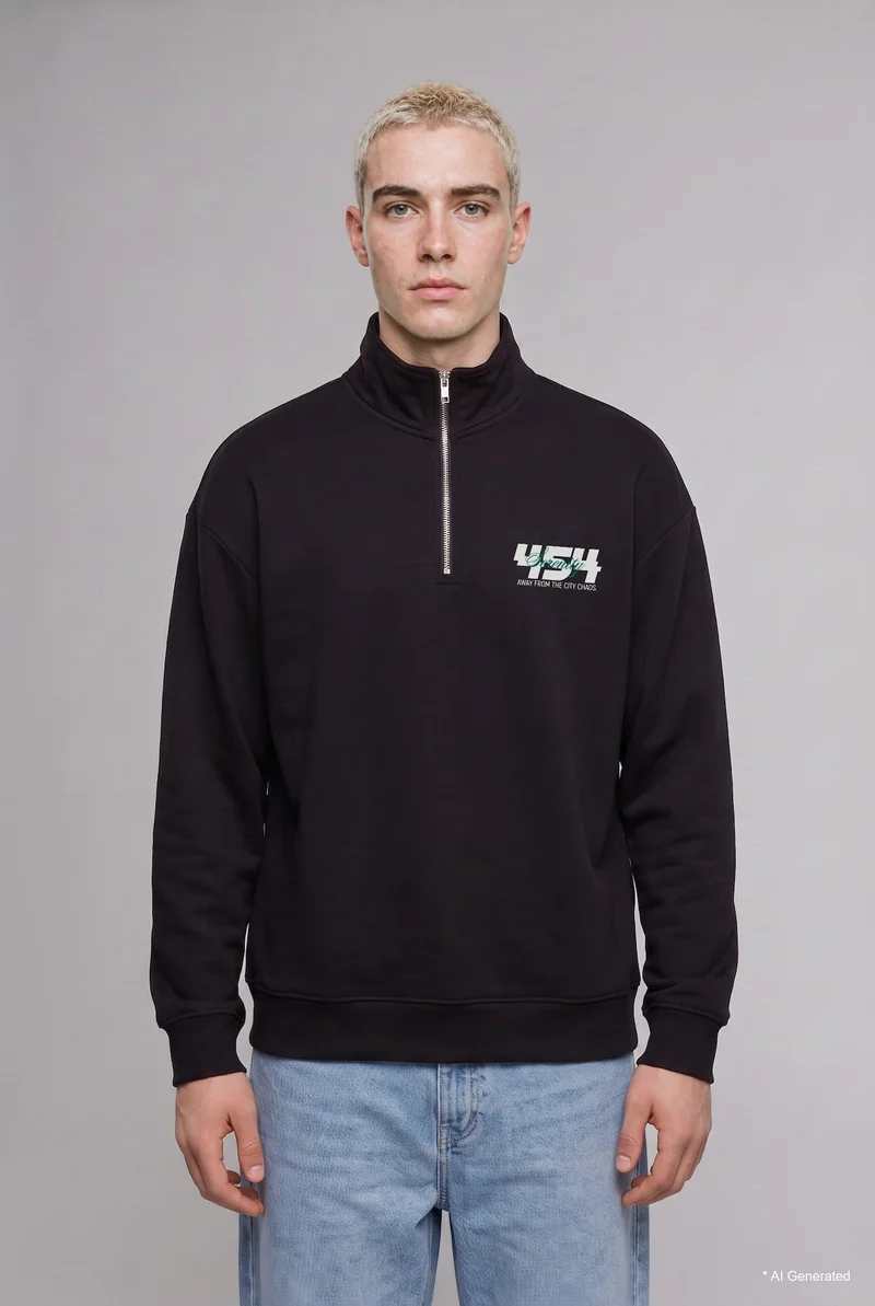 Defacto Boxy Fit Printed Slogan Sweatshirt