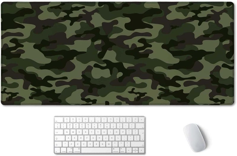SSOIU Extended Gaming Mouse Pad (35.5x15.7 in), Large Non-Slip Rubber Base Mousepad with Stitched Edges, Waterproof Keyboard Mouse Mat Desk Pad for Work, Game, Office, Home - Green Camouflage - Image 1