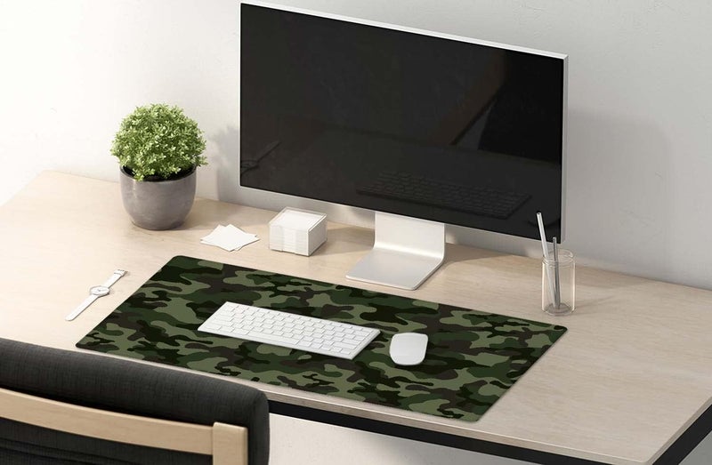 SSOIU Extended Gaming Mouse Pad (35.5x15.7 in), Large Non-Slip Rubber Base Mousepad with Stitched Edges, Waterproof Keyboard Mouse Mat Desk Pad for Work, Game, Office, Home - Green Camouflage - Image 5