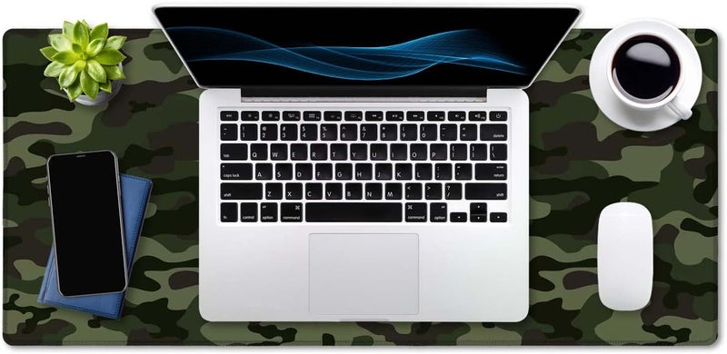 SSOIU Extended Gaming Mouse Pad (35.5x15.7 in), Large Non-Slip Rubber Base Mousepad with Stitched Edges, Waterproof Keyboard Mouse Mat Desk Pad for Work, Game, Office, Home - Green Camouflage - Image 4
