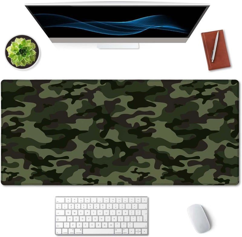 SSOIU Extended Gaming Mouse Pad (35.5x15.7 in), Large Non-Slip Rubber Base Mousepad with Stitched Edges, Waterproof Keyboard Mouse Mat Desk Pad for Work, Game, Office, Home - Green Camouflage - Image 3